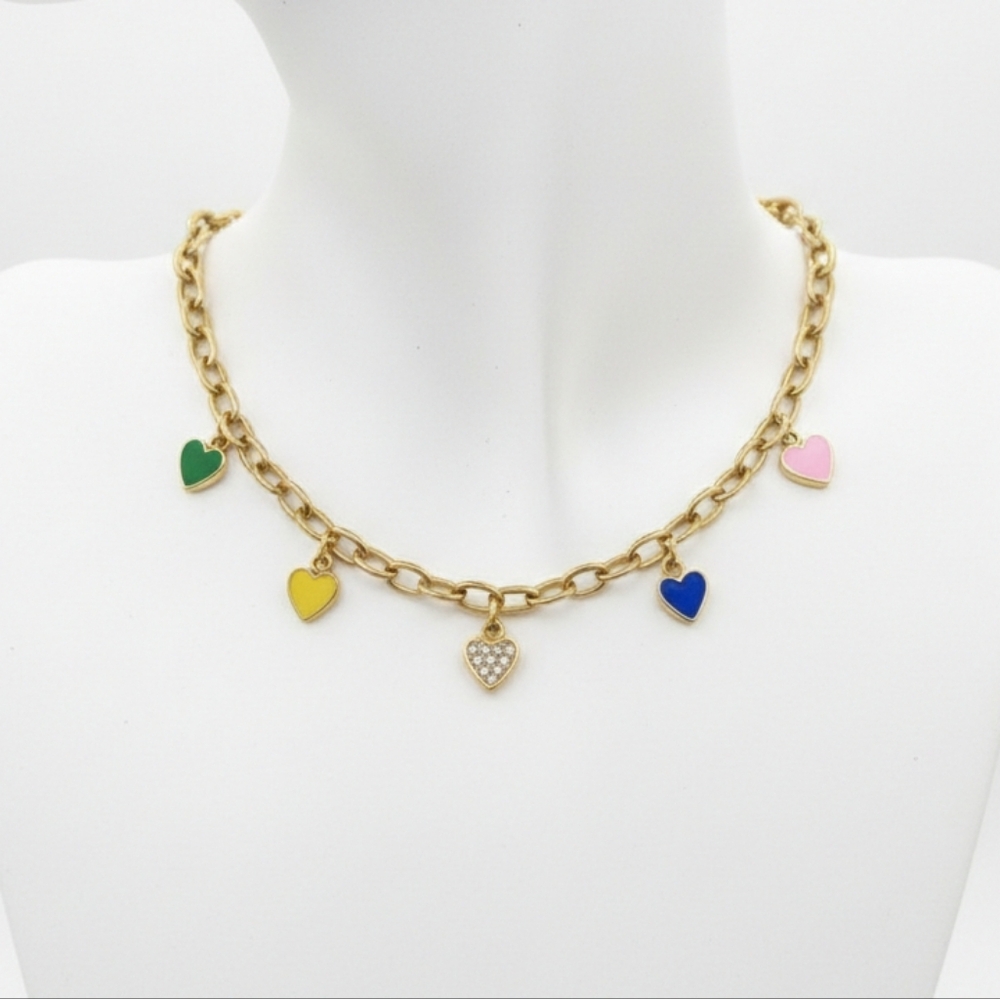 Colorful Hearts Gold Charm Necklace - Picture 2 of 5